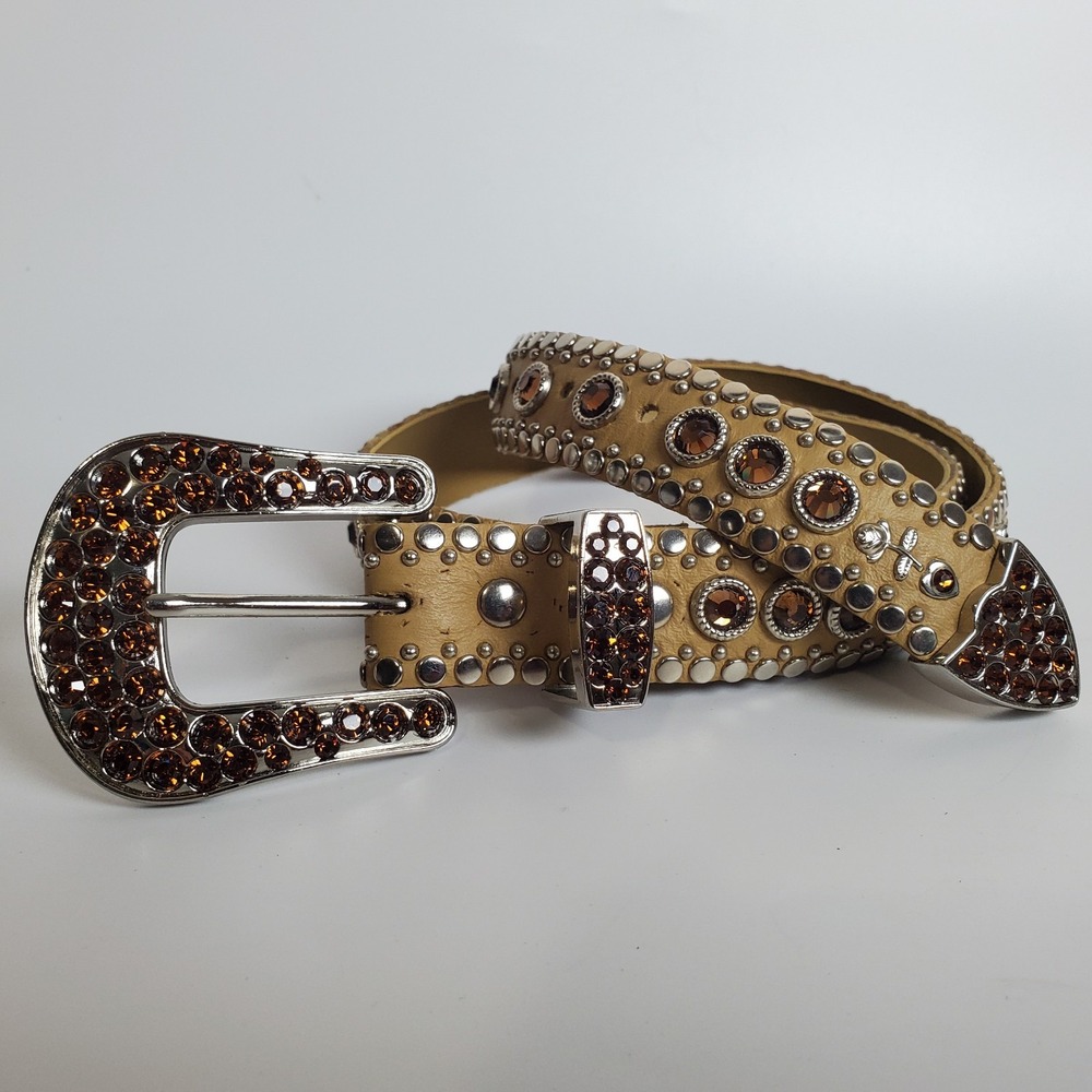 Vintage Kippy's Belt Tan Brown Swarovski Rhinestone Western Embellished Festival
